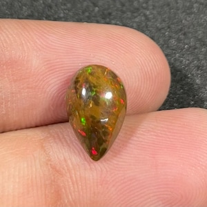 2.10 Cts Designer Opal, Natural Opal Gemstone, Pear Shape, Black Opal, Opal Cabochon, Multi Fire Opal, Black Ethiopian Opal Loose Gemstone