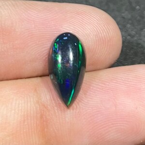 Amazing Natural Ethiopian Welo Fire Black Opal Loose Gemstone, 1.40 Carat Pear Multi Fire Opal Cabochon, Ring Size Opal, Jewelry Gemstone