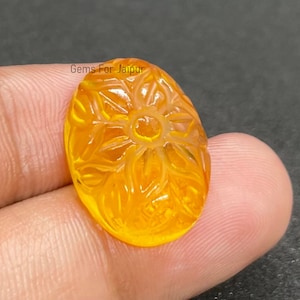 Top Quality Yellow Sapphire Carved Loose Gemstone, Sapphire Carving, 20X15X6 MM Oval Shape Cabochon, Handmade Carving For Making Jewelry