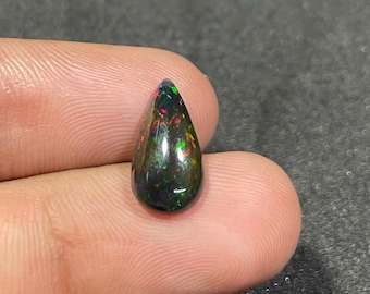1.30 Karat zertifizierter natürlicher Opal Edelstein, Birnenform, Schwarzer Opal, Opal Cabochon, Multi Feuer Opal, Schwarzer äthiopischer Opal Edelstein