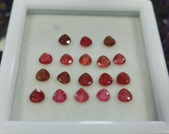 Rubí rojo natural suelto de 19 piezas de 8,4 quilates para joyería, rubí facetado en forma de corazón, lote de rubíes de alta calidad.