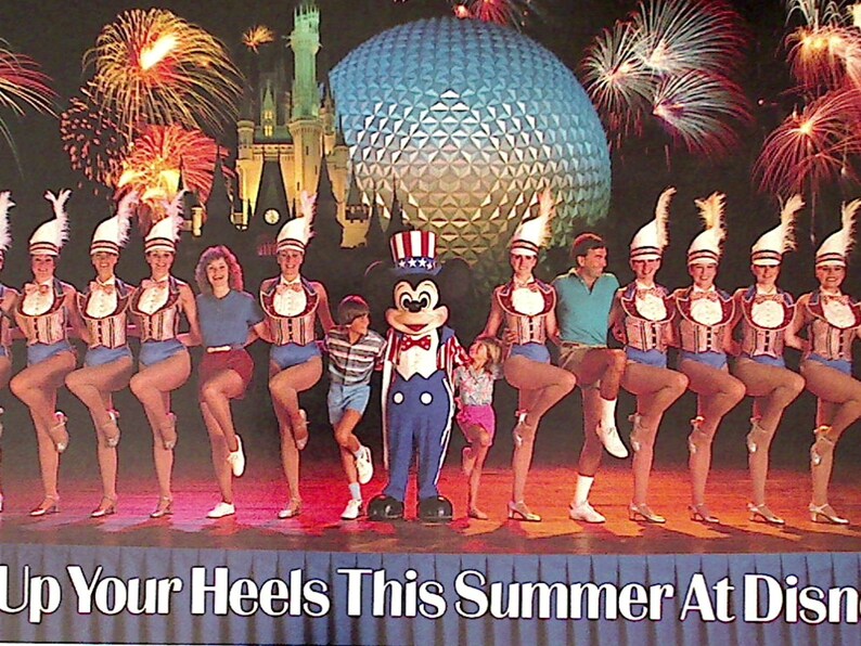 Wonderful 1985 Walt DISNEY World Resort Florida ROCKETTES Main Street Mickeys Party Ad POSTER