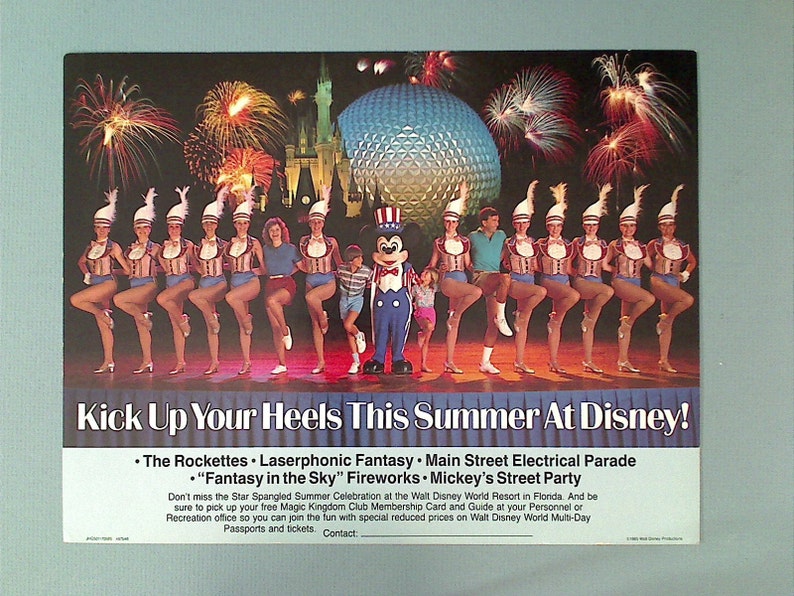 Wonderful 1985 Walt DISNEY World Resort Florida ROCKETTES Main Street Mickeys Party Ad POSTER