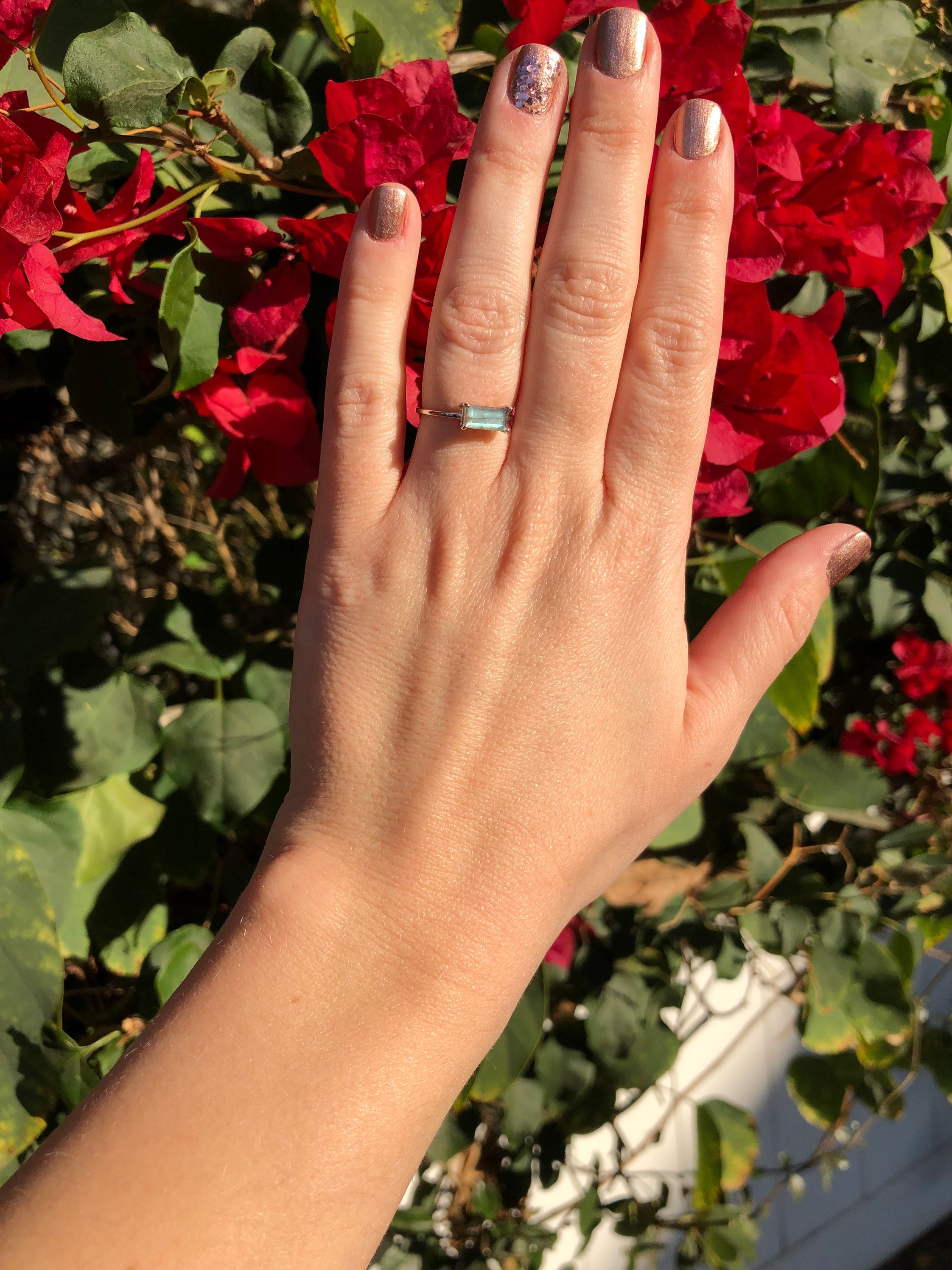Labradorite Baguette Ring, Sterling Silver, Prong Set