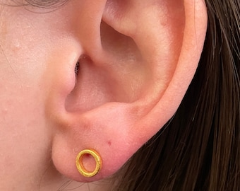 Golden Open Circular Stud Earrings, Hollow Circle, Hollow Round, 22k Vermeil over Sterling Silver