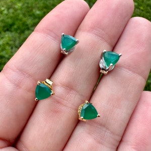 5mm Green Onyx Gemstone Trillion Cut Earring