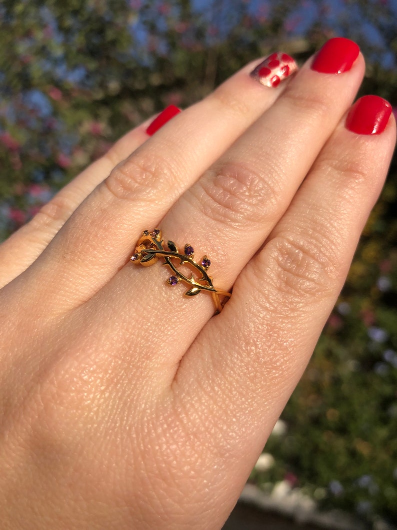 Amethyst 22k Gold over Sterling Silver Vine Ring