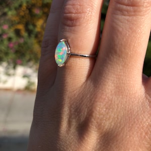 Ring, Natural Welo Ethiopian Opal, Marquise, Sterling Silver, October Birthstone