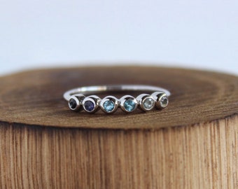 Blue Ombré Gemstone Ring: Sterling Silver or Gold Vermeil Stacking Ring