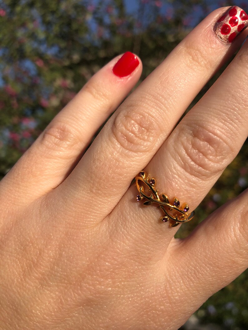 Amethyst 22k Gold over Sterling Silver Vine Ring
