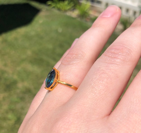 Ring, London Blue Topaz, Marquise, 22k Gold Over Sterling Silver - Etsy