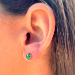 Emerald Stud Earring: 5mm Round, Sterling Silver or Gold Vermeil