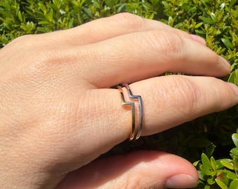 Verstellbarer Blitzring aus Sterlingsilber, geometrisches Zickzack-Stapelband aus vergoldetem Silber