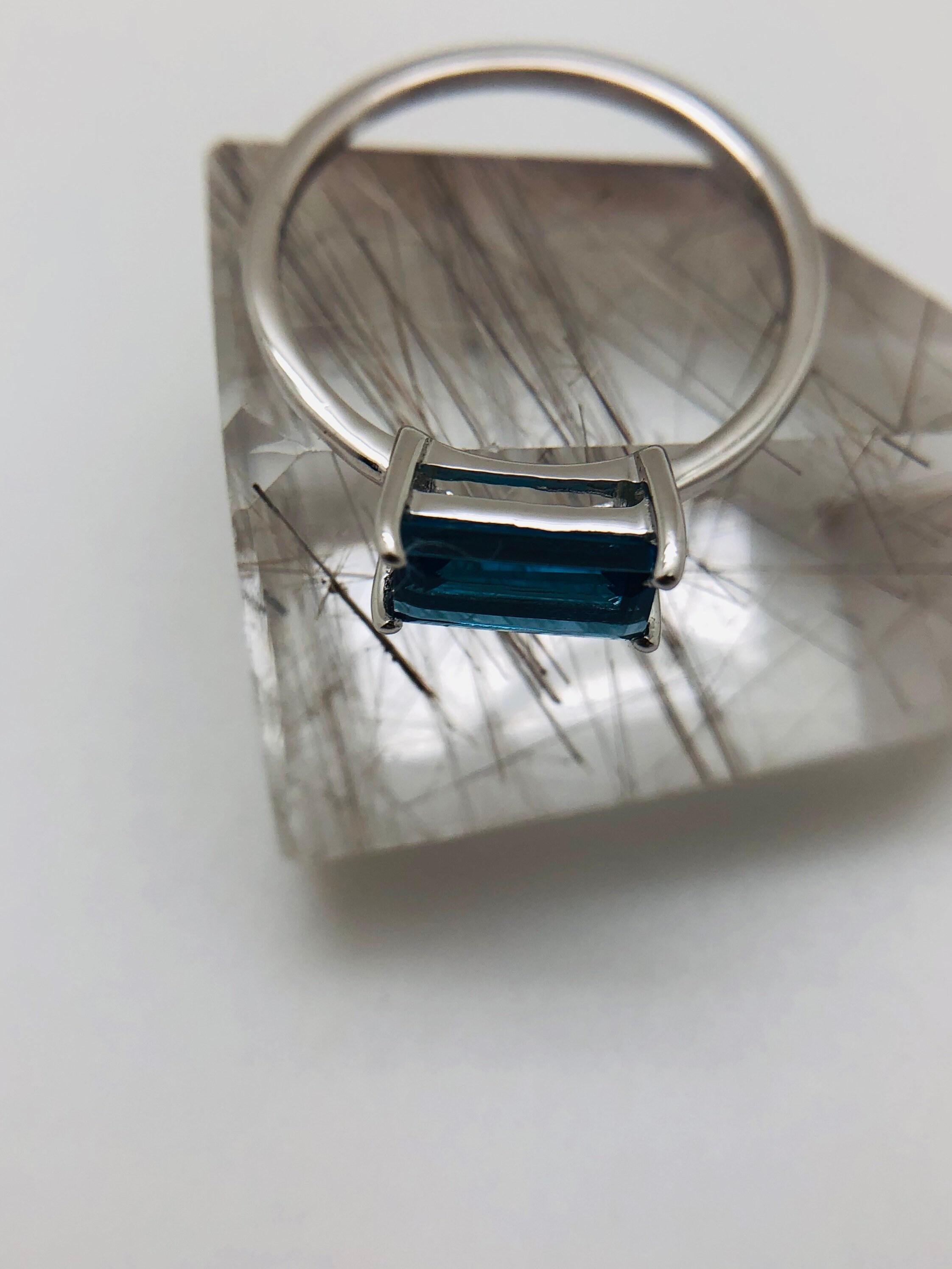 Blue Topaz Baguette Cut Gold Plated Sterling Silver Ring - December Birthstone Jewelry Gift For Women