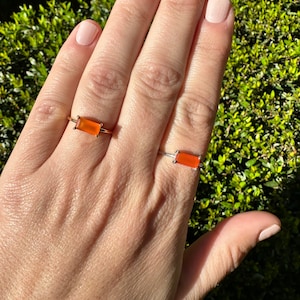 Natural Carnelian Baguette Ring, Sterling Silver & Gold Vermeil