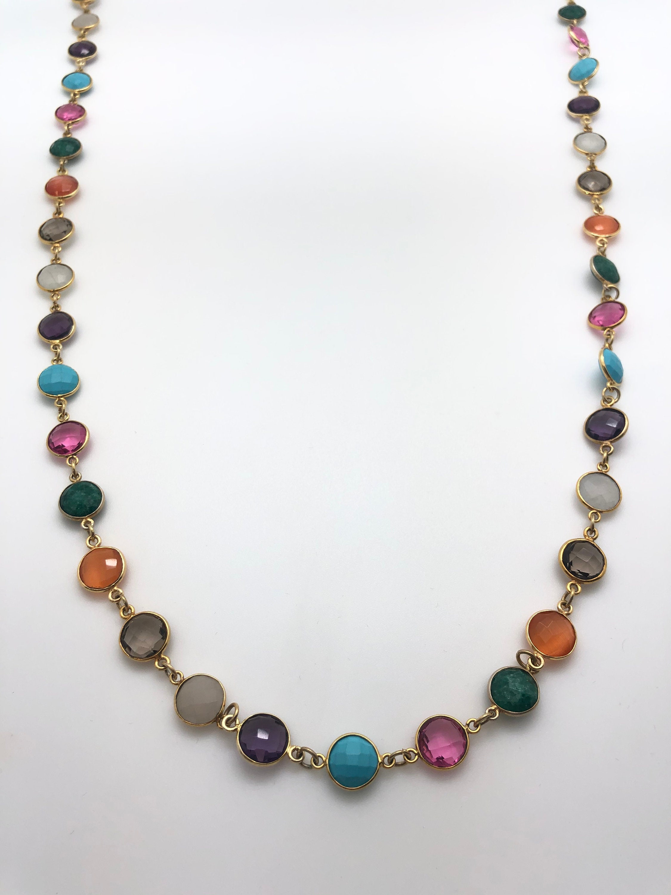 Necklace MultiColor Bezel Set Gemstone Etsy