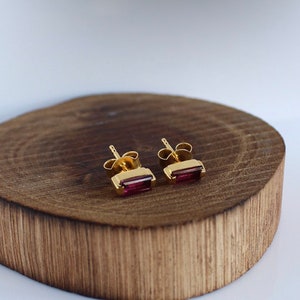 Rhodalite Garnet Stud Earrings: 22k Gold Vermeil, January Birthstone