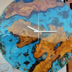 Coastal Epoxy Resin Wall Clocks - Ocean and Fish Pond Inspired