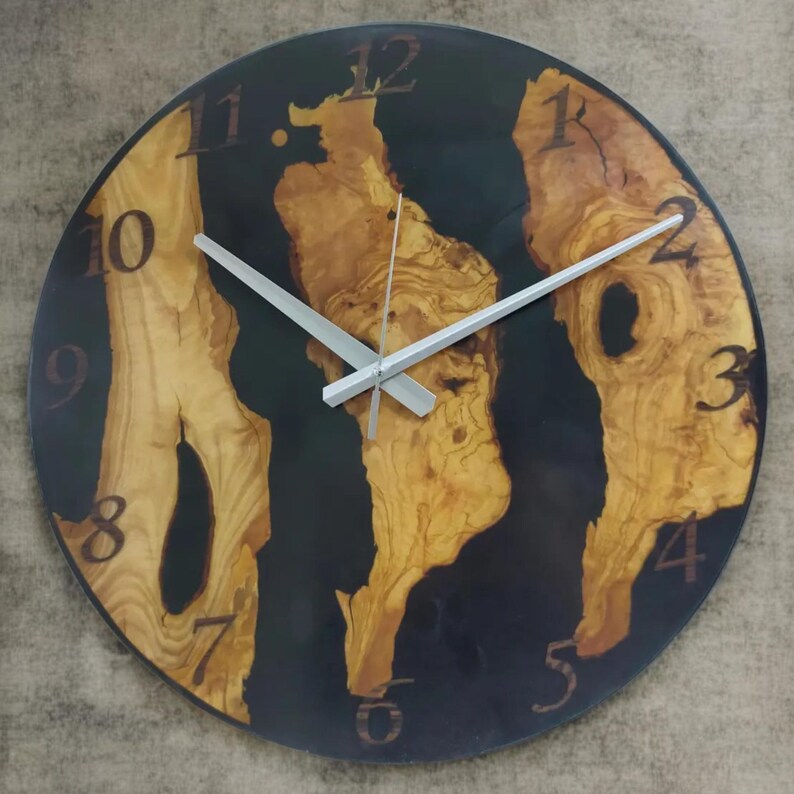 Rustic Resin Wood Wall Clock, Handmade Large Decorative Clock, Unique