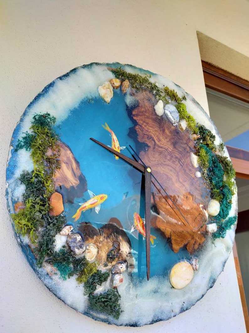 Epoxy Clock Resin Clock Clock for Wall Aquarium Theme Resin Etsy
