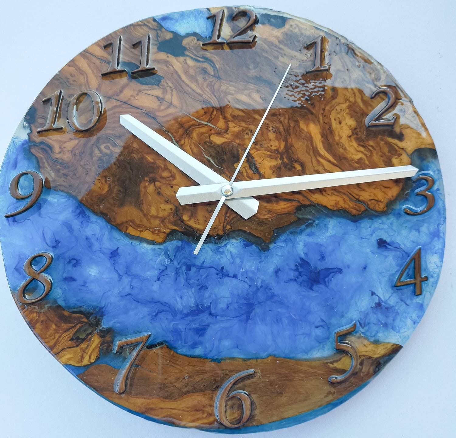 Olive Wood and Indigo Blue Resin Wall Clock Wall Clock Etsy