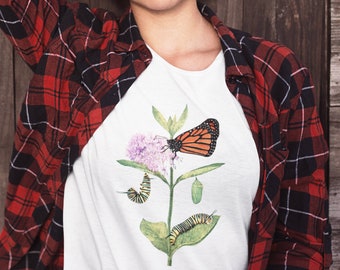 Monarch Butterfly shirt, Vintage Nature Art T-shirt, Cute Milkweed Plant Graphic Tee, Trending Summer Top, Camping shirt Gift for Friend