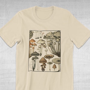 Mushrooms Illustration shirt, Vintage Nature Art T-Shirt, Champignons plant tee, mycology botanical t-shirt, fungi graphic shirt men