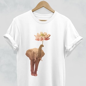 Elephant Lotus Flower Shirt, Boho Water Lily T-shirt women, unique yoga summer fashion bohemian animal top, artistic unisex graphic tee
