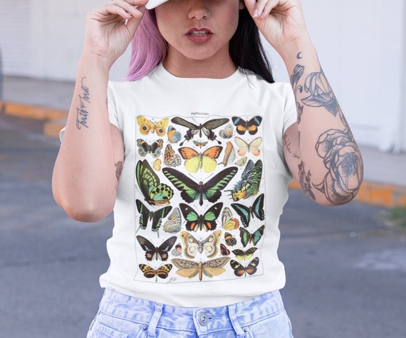 Vintage Butterfly t-shirt for women, Papillons Art Graphic Tee, Cottagecore clothing, Trendy Insect Nature Shirt, Cute Top Gift for her