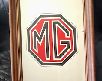 Vintage MG Sports Car Framed Glass Mirror