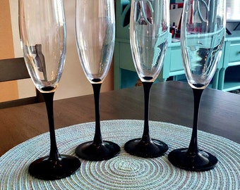 Vintage Champagne Glasses Luminarc Domino Signature Black by Cristal DÁrques-Durand