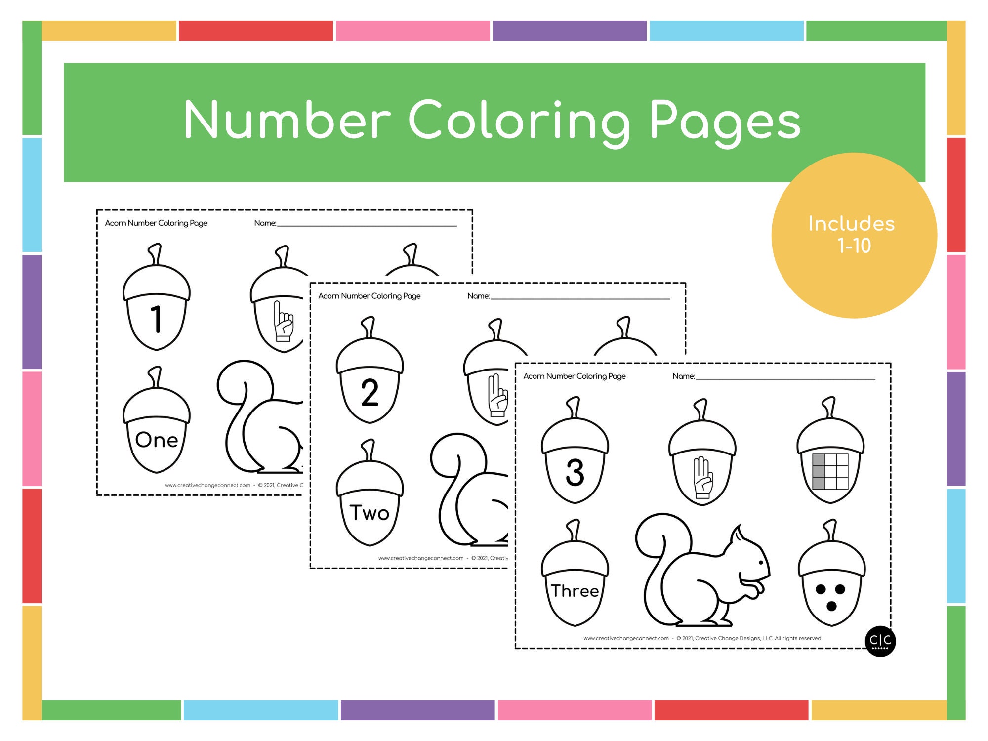 acorn number coloring pages 1 10 coloring pages fall etsy