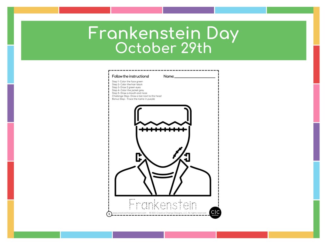 Frankenstein Day - Coloring Pages for Kids - Halloween Worksheets ...