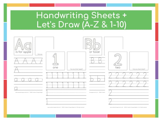 Handwriting Practice Sheets Let's Draw, Handwriting Practice for Kids,  Handwriting Worksheet for Kids, Letter Tracing Worksheet 