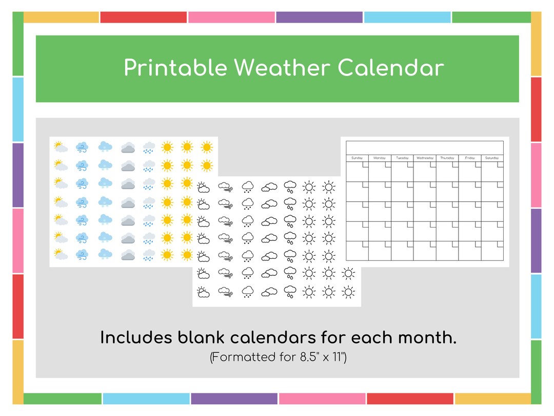 Printable Weather Calendar for Kids, Homeschool Printables, Preschool ...