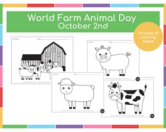 Farm Animal Coloring Pages for Kids - World Farm Animal Day Printable, Farm Animal Printables