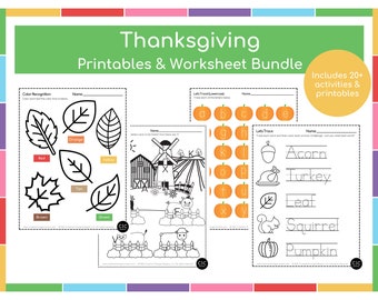 Thanksgiving Workbook - Fall Worksheets - Harvest Printables - Preschool Worksheets - Kindergarten Worksheets