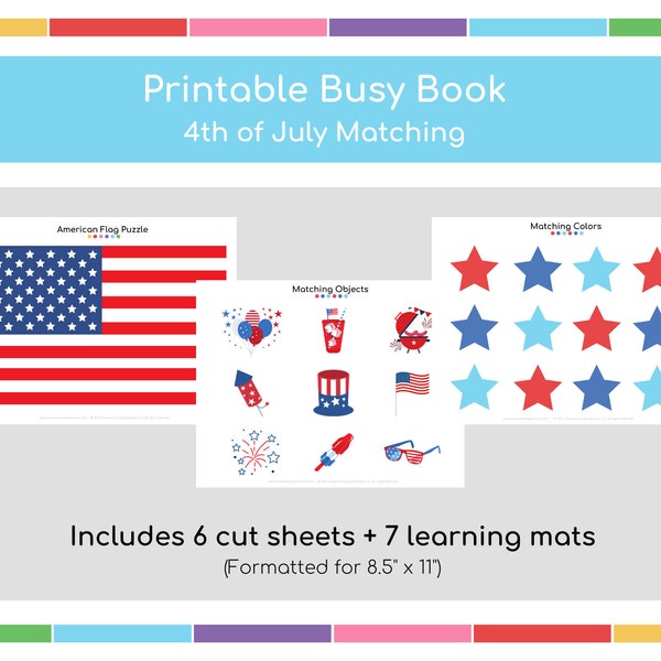 4th of July Printable,Quiet Book Pages,Printable Busy Binder Toddler,Busy Books for Toddlers,Printable Busy Book Preschool,Independence Day