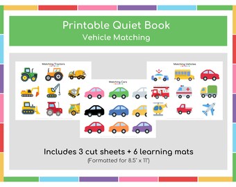 Vehicle Busy Book Download,Quiet Book Pages,Printable Busy Binder Toddler,Busy Books for Toddlers,Printable Busy Book Preschool