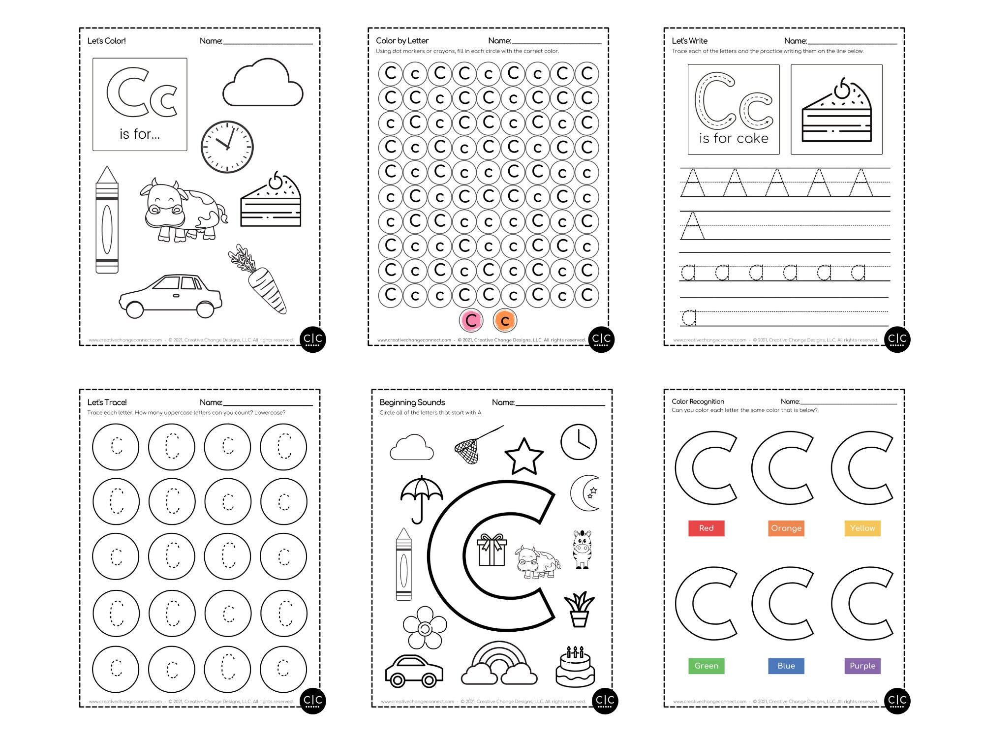 letter c worksheets for kids letter practice for kids letter etsy