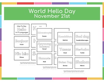 World Hello Day - Educational Flashcards - Coloring Pages - Learning Worksheets for Kids - Kids Activities
