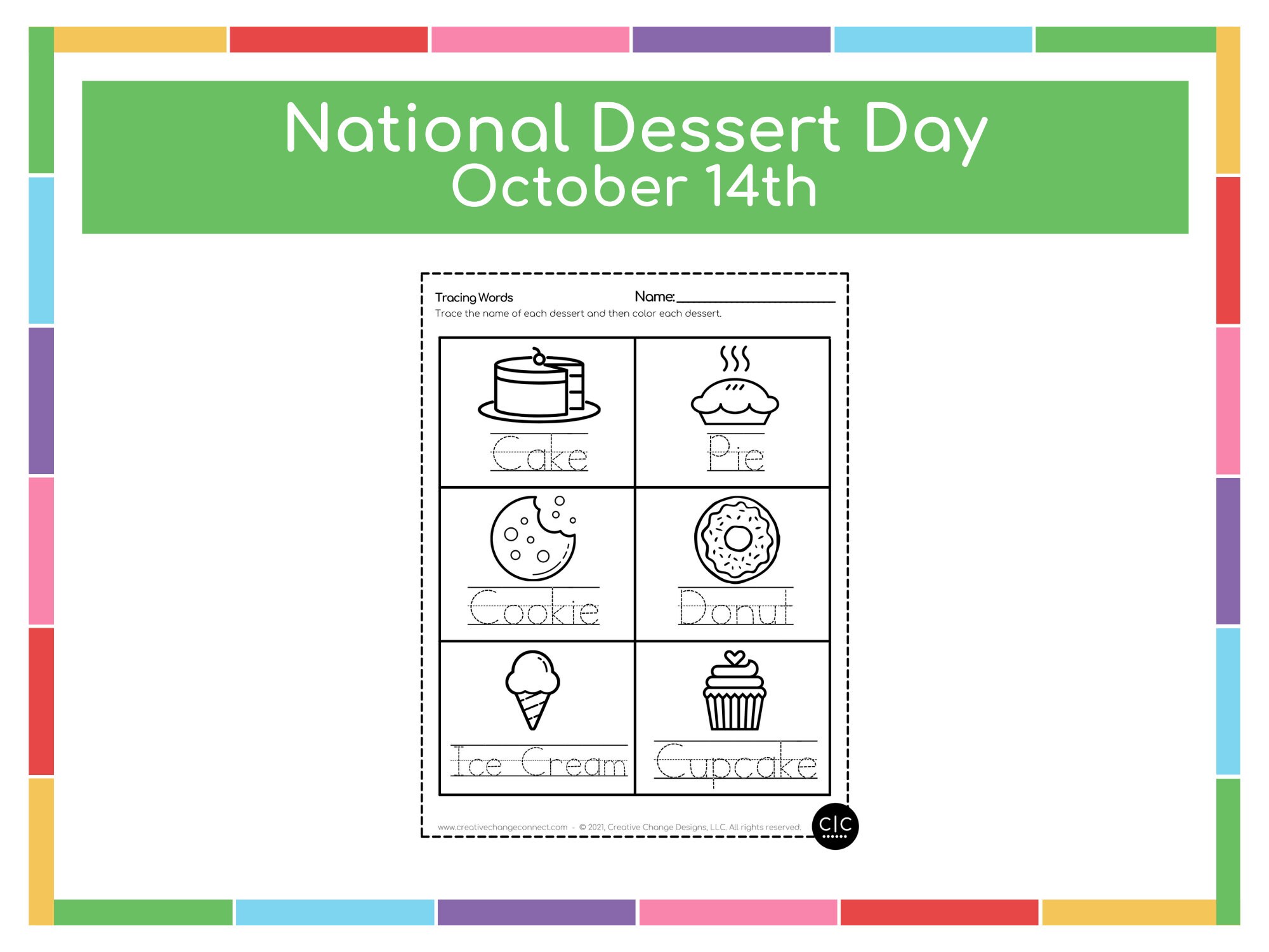 National Dessert Day Tracing Sheet for Kids Etsy