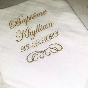 Baby child baptism stole double cotton gauze embroidered personalized first name gift bandana stole personalized embroidery baptism image 1