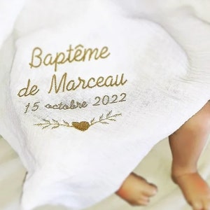 Baby child baptism shawl stole embroidered personalized first name heart double gauze cotton oekotex white ceremony several sizes