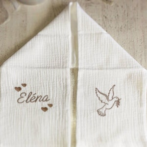 Baby child baptism scarf unisex customizable embroidery first name dove linen double gauze cotton white tracked delivery