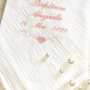 Baby child baptism stole shawl double embroidered gauze personalized first name heart baptism personalized embroidery image 5
