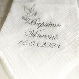 Shawl Lange baptism stole baby child double gauze white cotton embroidered personalized first name dove personalized embroidery baptism