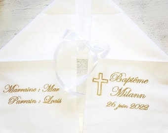 Echarpe de baptême bébé enfant brodée personnalisée prénom date croix parrain marraine baptism bapteme