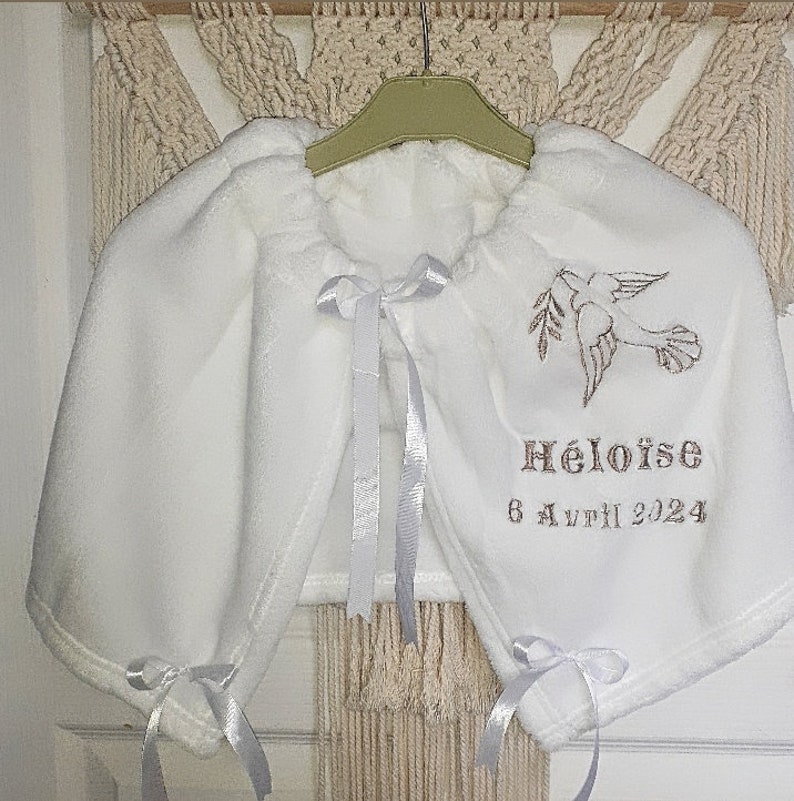 Baptism shawl cape baby child ceremony personalized embroidered first name polar dove pattern white baptism battessimo batismo tauf image 2