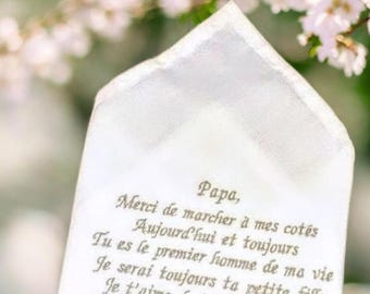 Mouchoir de mariage brodé personnalisé prénoms message toile de lin coton wedding handkerchief personnalised embroidery wedding bride